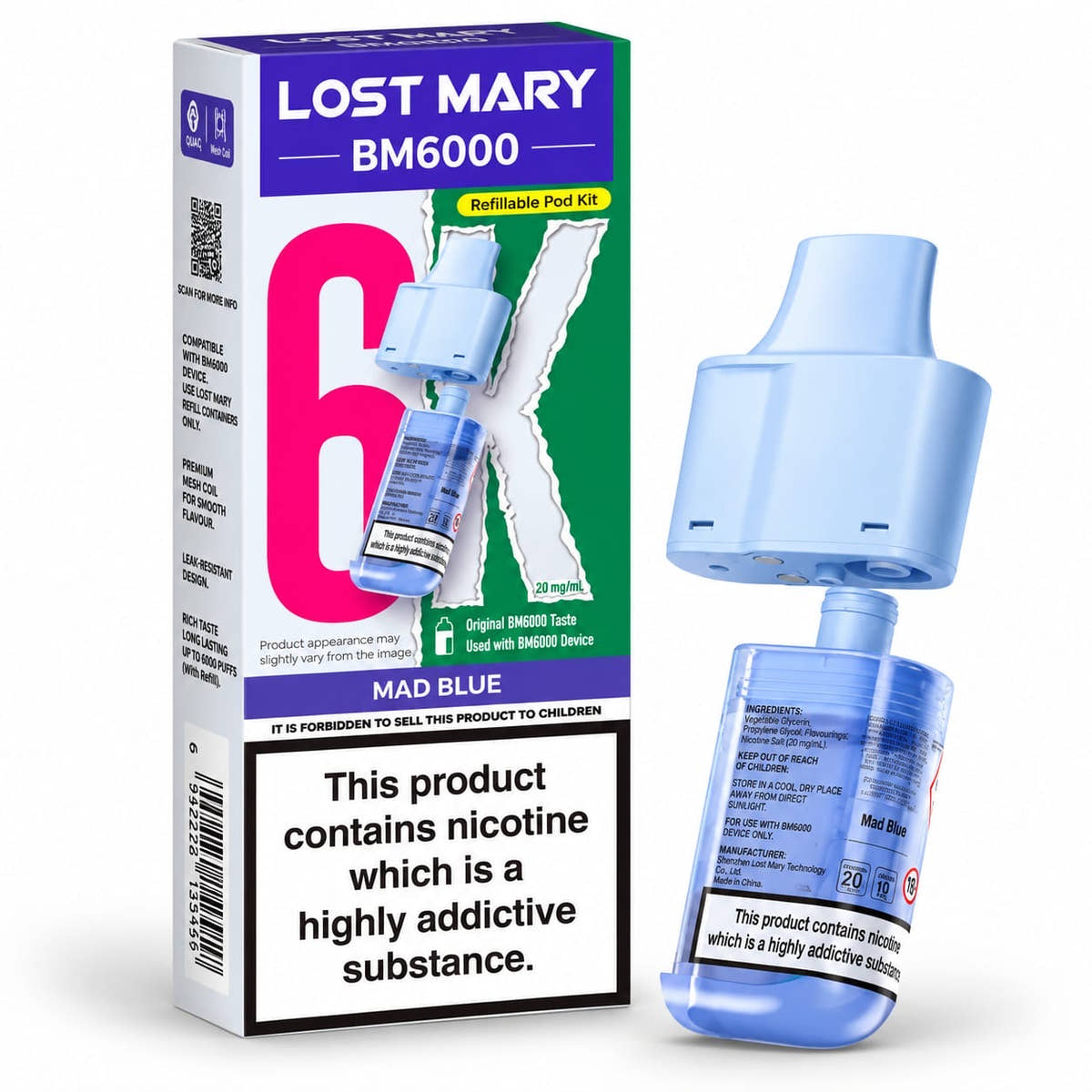 Lost Mary BM6000 Prefilled Replacement Vape Pods – Pack of 5 Cartridges