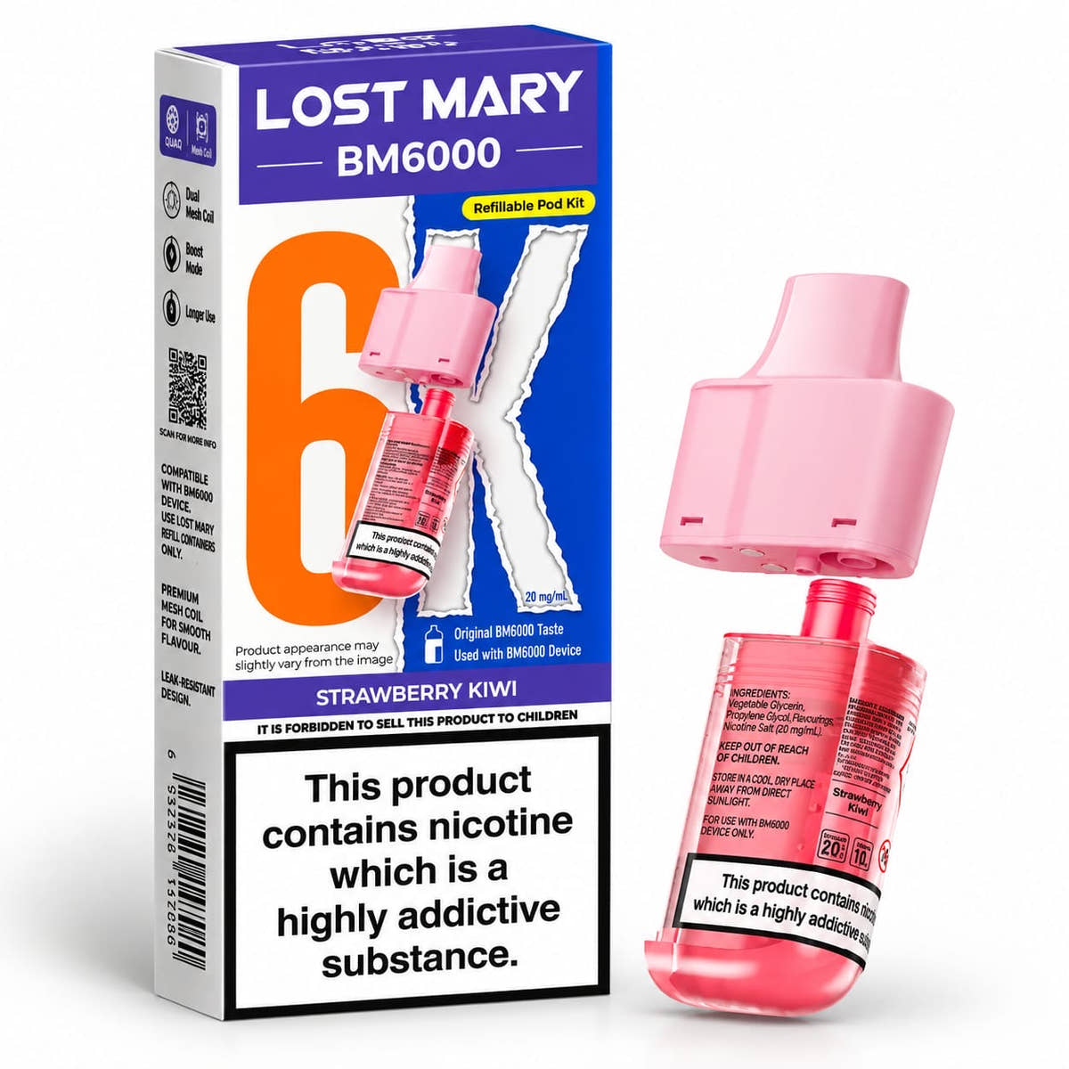 Lost Mary BM6000 Prefilled Replacement Vape Pods – Pack of 5 Cartridges