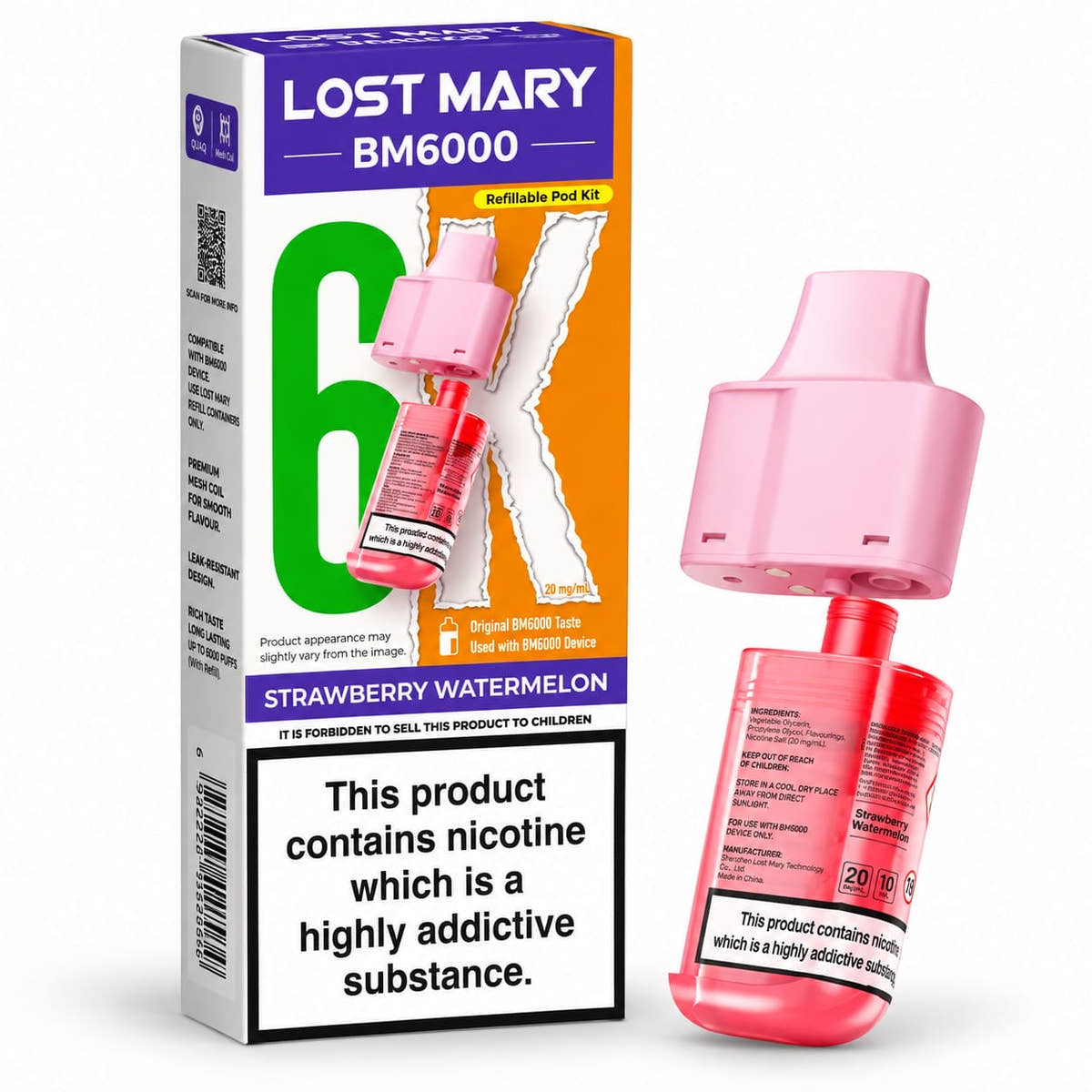 Lost Mary BM6000 Prefilled Replacement Vape Pods – Pack of 5 Cartridges