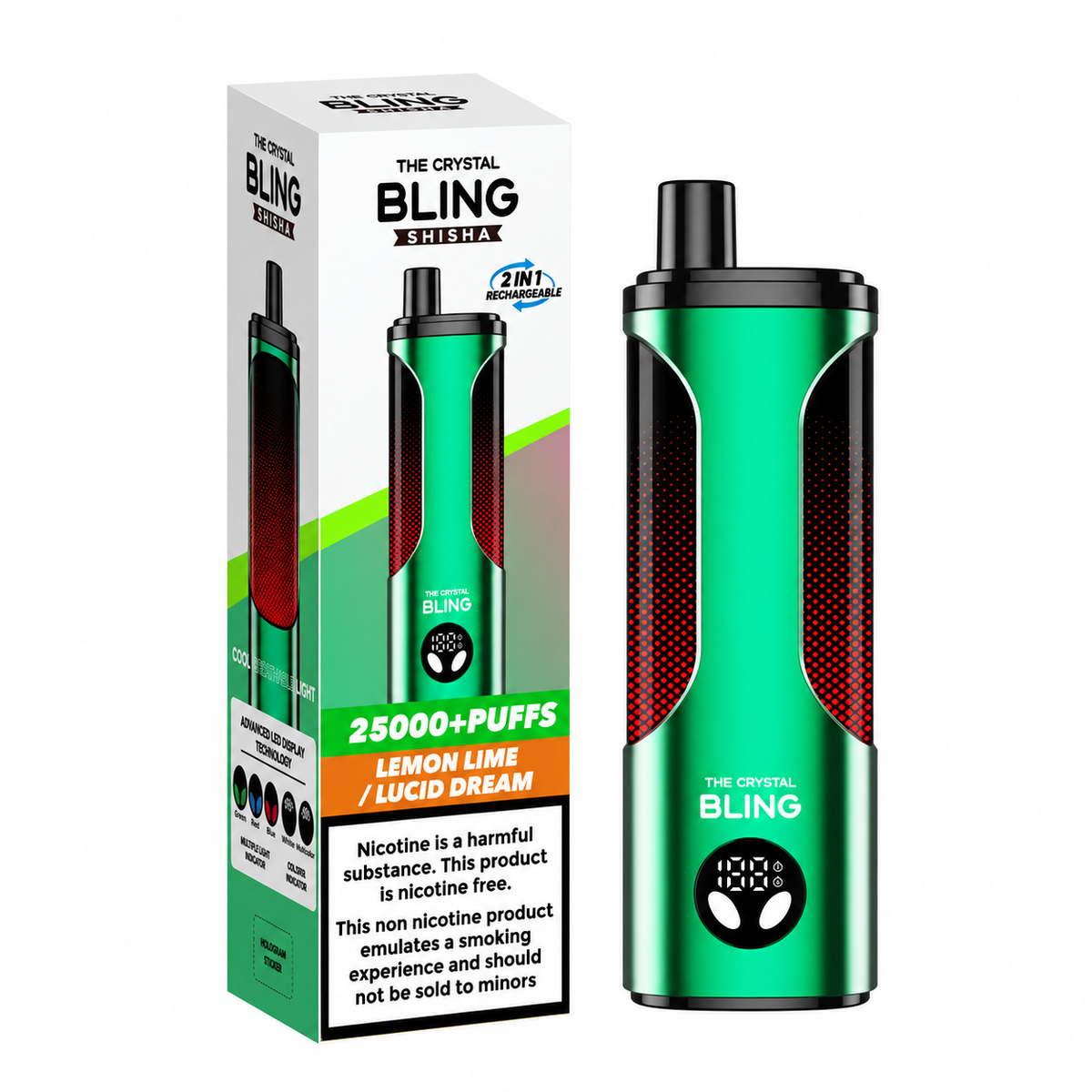The Crystal Bling Shisha 25000 Puffs Zero Nicotine Disposable Vape - Pack of 5