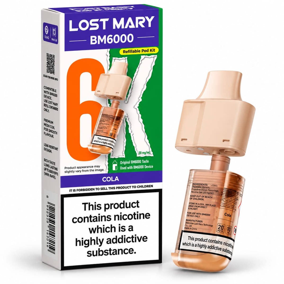 Lost Mary BM6000 Prefilled Replacement Vape Pods – Pack of 5 Cartridges