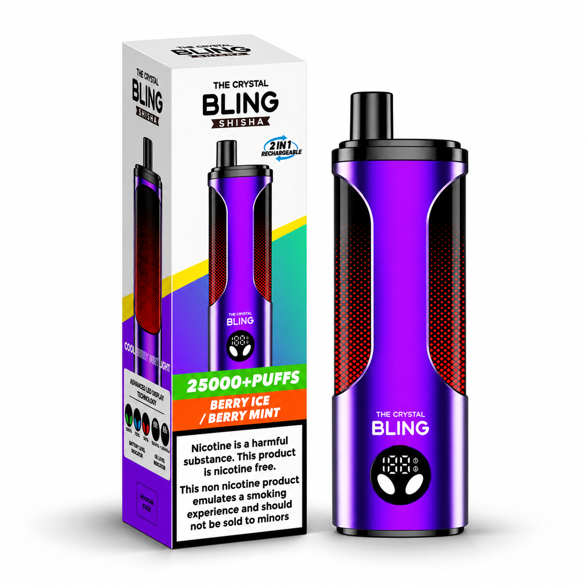 The Crystal Bling Shisha 25000 Puffs Zero Nicotine Disposable Vape - Pack of 5