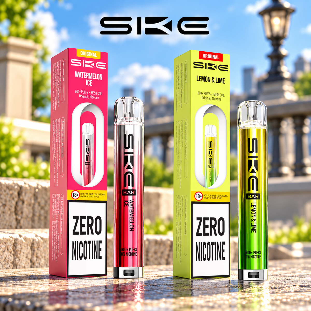 SKE Crystal Bar 600 Zero Nicotine Disposable Vapes - Box of 10