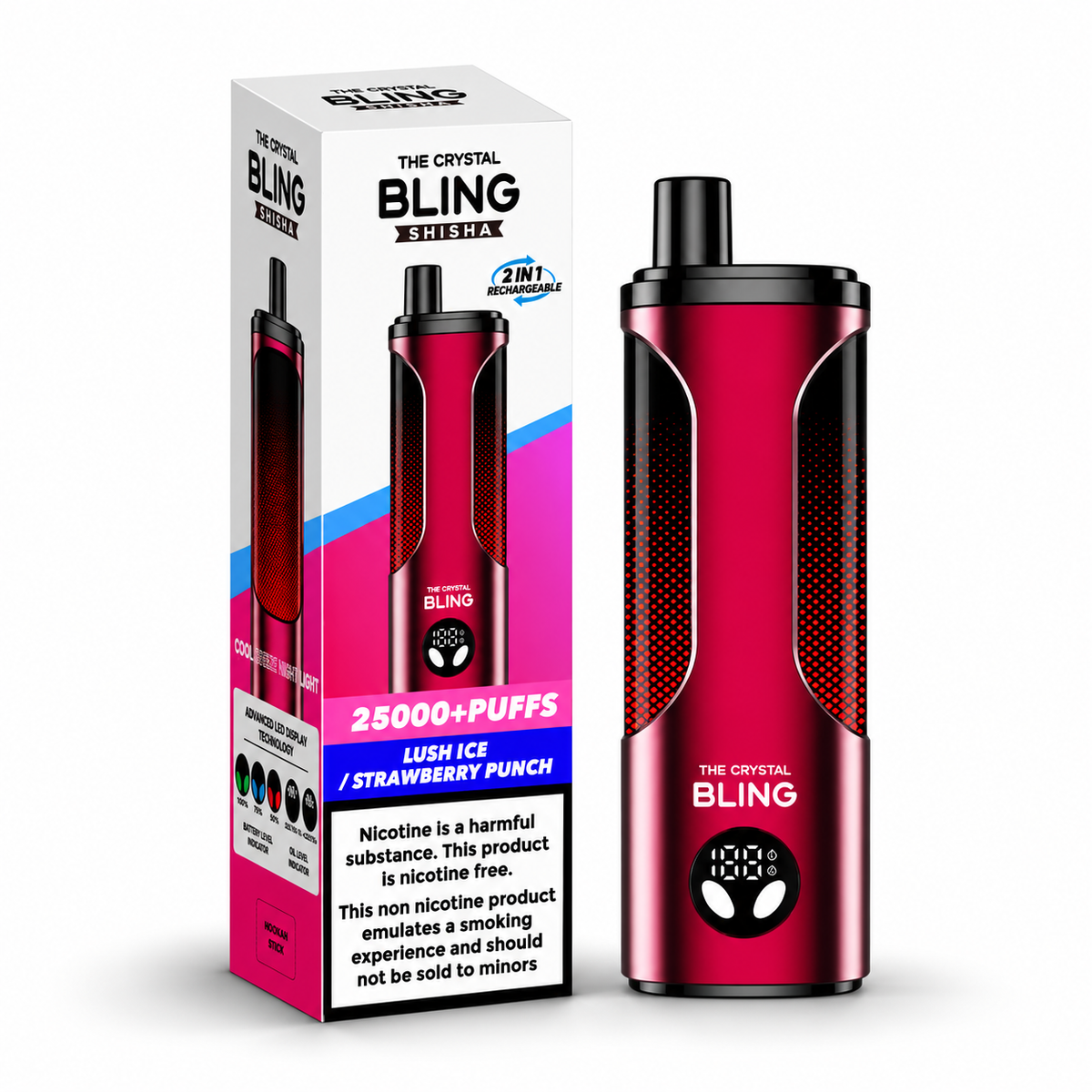 The Crystal Bling Shisha 25000 Puffs Zero Nicotine Disposable Vape - Pack of 5
